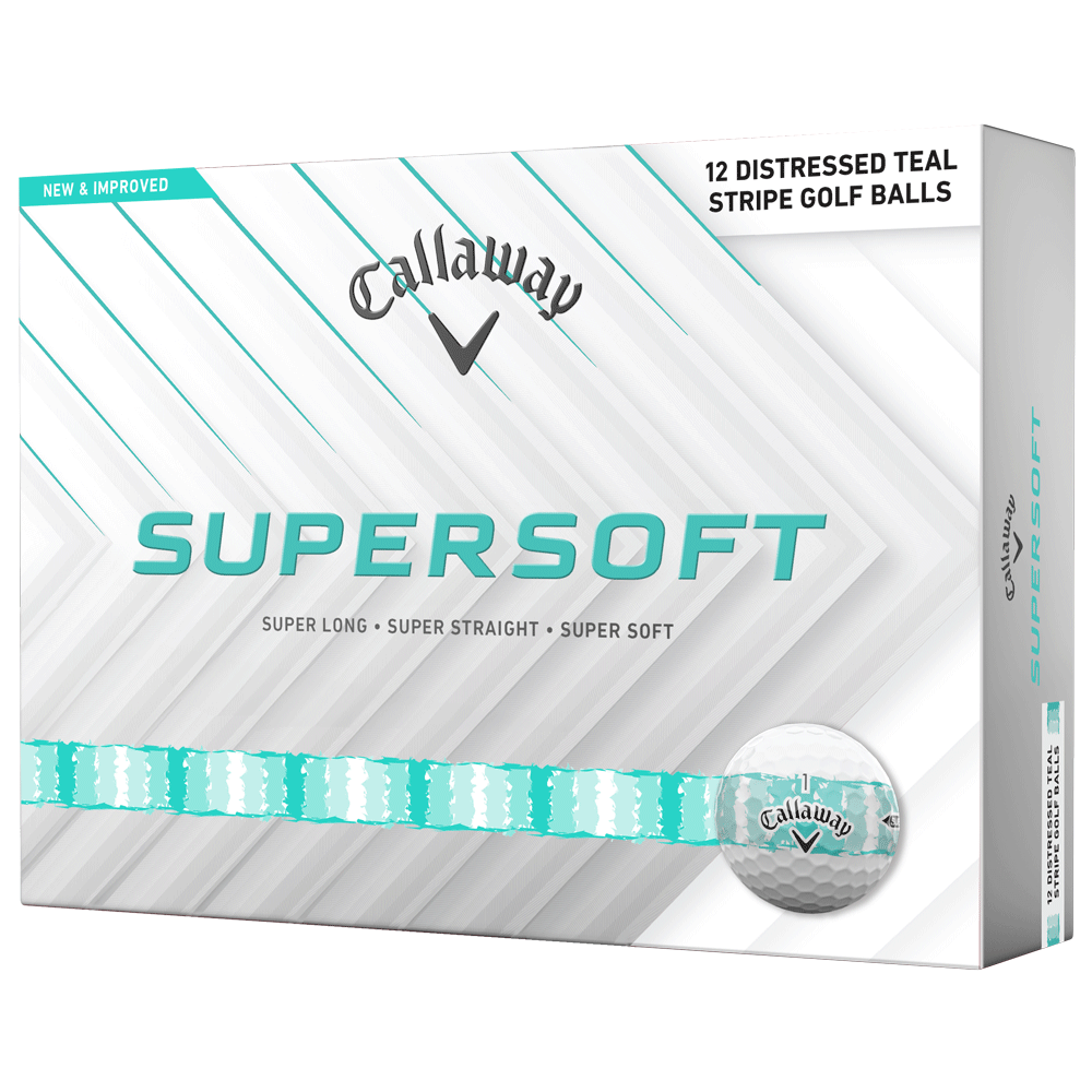 Callaway 2026 Supersoft Distressed Stripe Golf Balls – White / Teal – Limted Edition