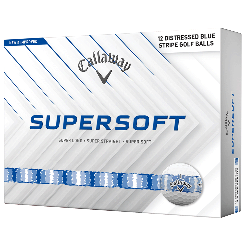 Callaway 2026 Supersoft Distressed Stripe Golf Balls – White / Blue – Limted Edition